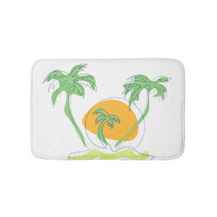 Tropical island beach scenery. Outline palm tree Bath Mat