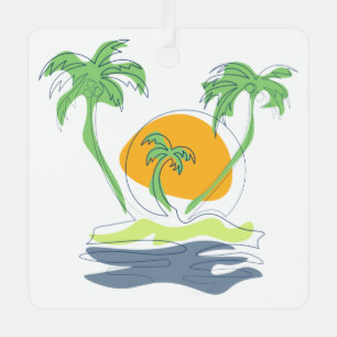 Tropical island beach scenery. Outline palm tree Metal Ornament