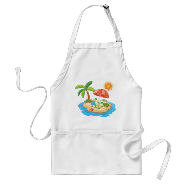 Tropical Island Beach Turtle Palm Tree Picnic Standard Apron (Front)