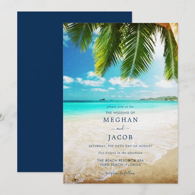 Tropical Island Beach Wedding Invitation (Front/Back)