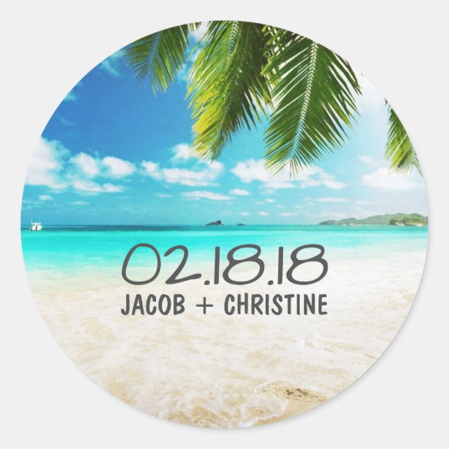 Tropical Island Beach Wedding Stickers (Front)