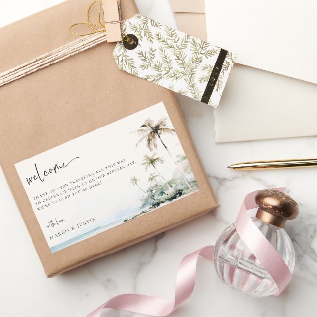 Tropical Island Beach Wedding Welcome Bag Sticker (Gifting)