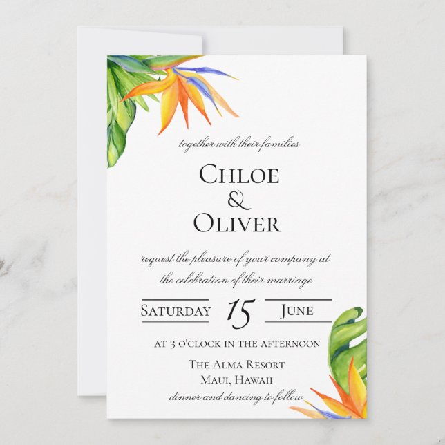 Tropical Island Botanical Wedding Invitation (Front)