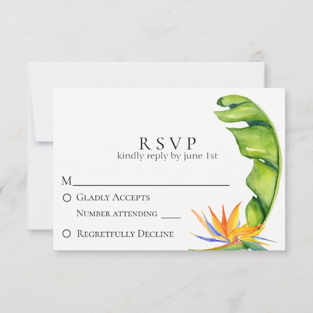 Tropical Island Botanical Wedding RSVP (Front)