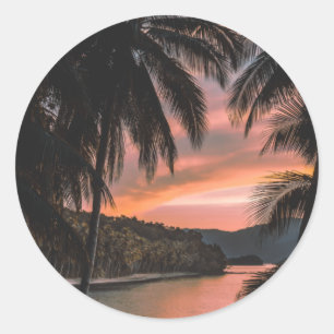 Tropical Island Evening Palm Tree Sunset Classic Round Sticker