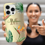 Tropical Island Floral Monogram Script Gold Foil iPhone 16 Pro Case<br><div class="desc">Stunning, sophisticated, colourful, tropical watercolor birds of paradise flowers, faux gold glitter, and personalized calligraphy script with a bold monogram initial, overlay a stylish, glam brushed gold foil background on this chic, elegant, modern cell phone case. Personalize with your name and monogram. Makes a fun and stylish statement every time...</div>