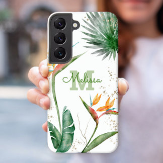 Tropical Island Floral Monogram Script White Gold Samsung Galaxy Case