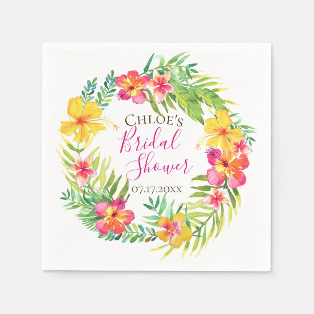 Tropical Island Floral Wreath Personalized Napkin (Front)