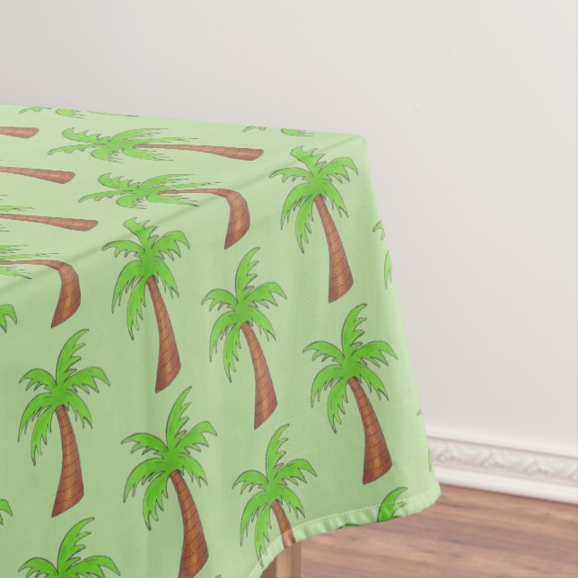 Tropical Island Green Palm Tree Palmtree Print Tablecloth (In Situ)