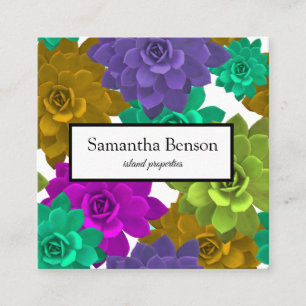 Tropical Island Green & White Square Business Card