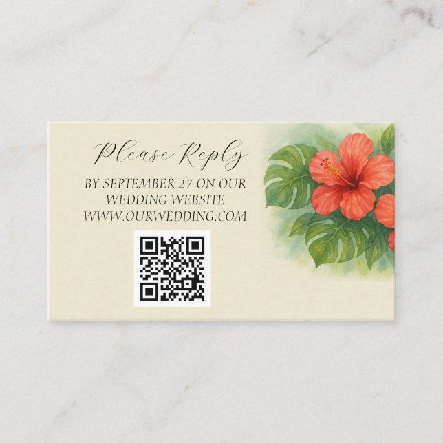 Tropical Island Hibiscus Flowers Wedding  Enclosure Card (Front)