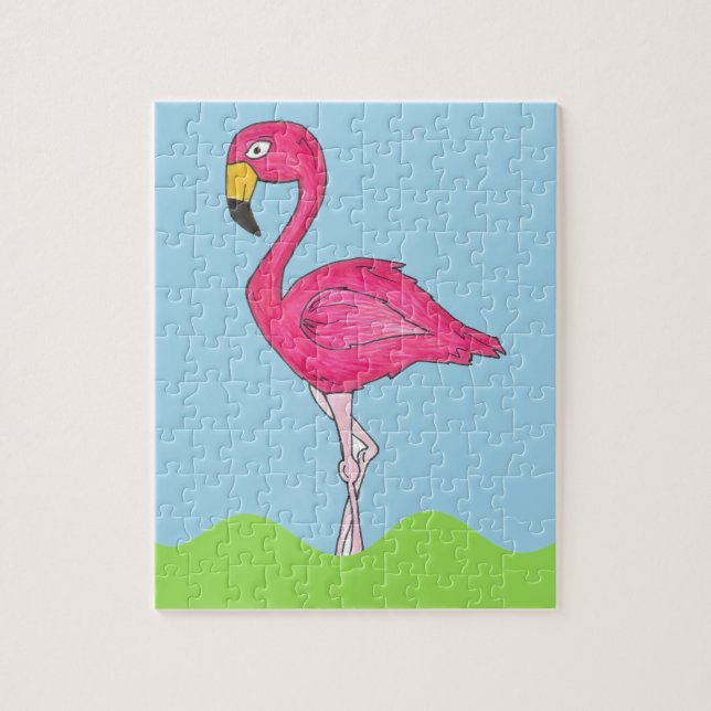 Tropical Island Hot Pink Flamingo Bird Animal Jigsaw Puzzle (Vertical)