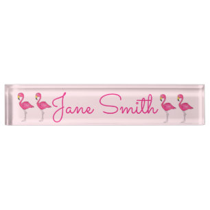 Tropical Island Hot Pink Flamingo Bird Nameplate
