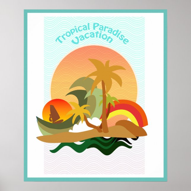 Tropical Island Illustration Poster (Front)