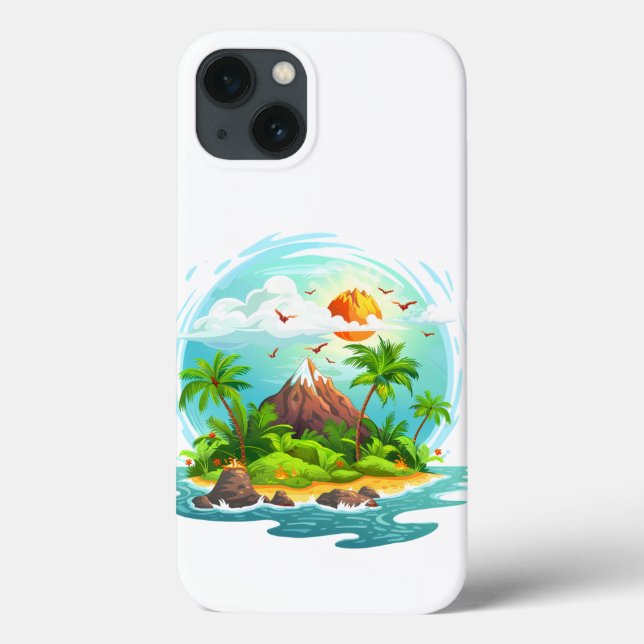 Tropical Island Illustration with Ocean View Case-Mate iPhone Case (Back)