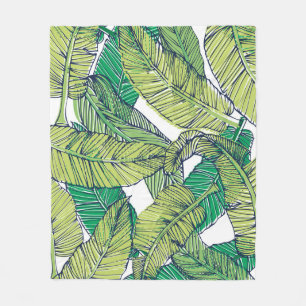 tropical island leaf illustration/vintage fleece blanket