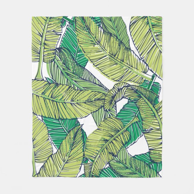 tropical island leaf illustration/vintage fleece blanket (Front)