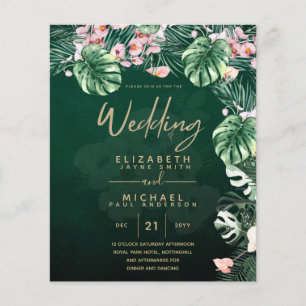 Tropical Island Leaves Emerald Green WEDDING Flyer