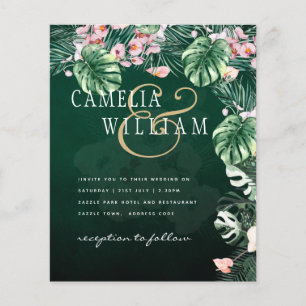 Tropical Island Leaves Emerald Green WEDDING Flyer