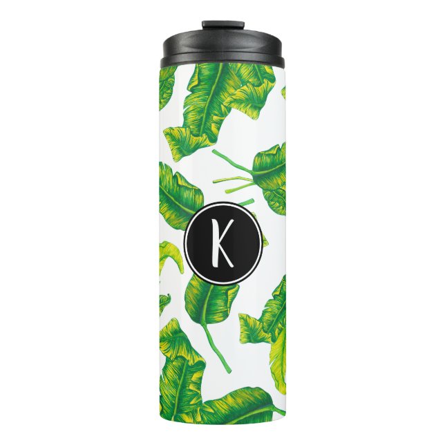 Tropical Island Leaves | Monogram Thermal Tumbler (Front)