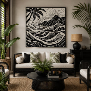 Tropical island on the sea wood print style