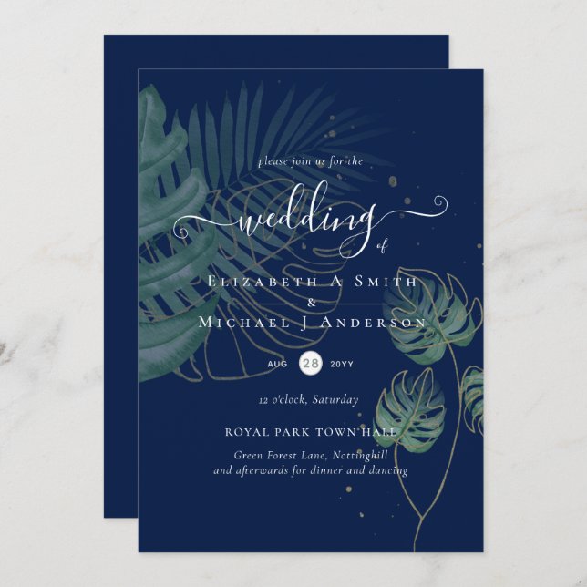 Tropical Island Palm Leaves Beach Wedding (Front/Back)