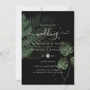 Tropical Island Palm Leaves Beach Wedding Invitation