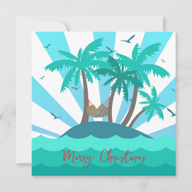 Tropical Island Palm Tree Christmas Card  (Front)