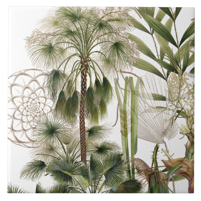 Tropical Island Palm Tree Fronds Ceramic Tile (Front)