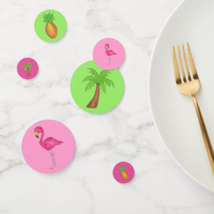 Tropical Island Palm Tree Pineapple Pink Flamingo Confetti