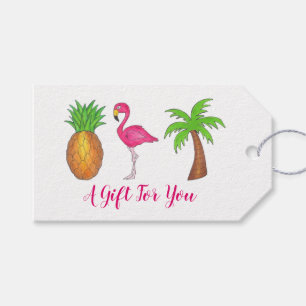 Tropical Island Palm Tree Pineapple Pink Flamingo Gift Tags