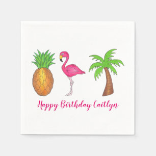 Tropical Island Palm Tree Pineapple Pink Flamingo Napkin