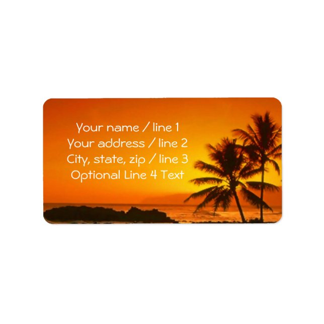 Tropical Island Palm Tree Sunset Address Labels (Front)