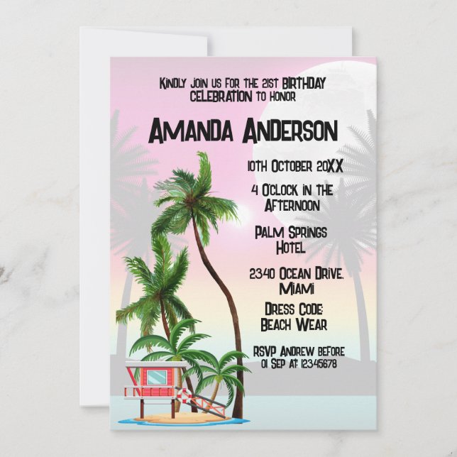 Tropical Island Palm Tree Sunset Invitation (Front)