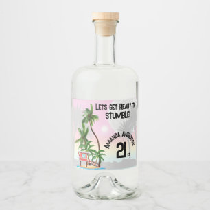 Tropical Island Palm Tree Sunset Liquor Bottle Label