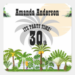 Tropical Island Palm Tree Sunset Square Sticker