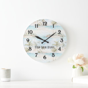 Tropical Island Palm Trees Beach Large Clock