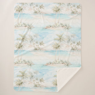 Tropical Island Palm Trees Beach Sherpa Blanket