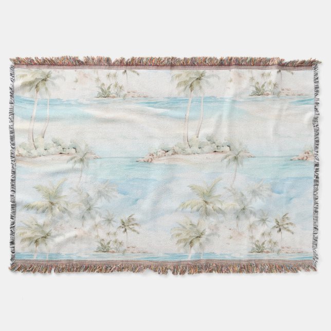 Tropical Island Palm Trees Beach Throw Blanket (Front)