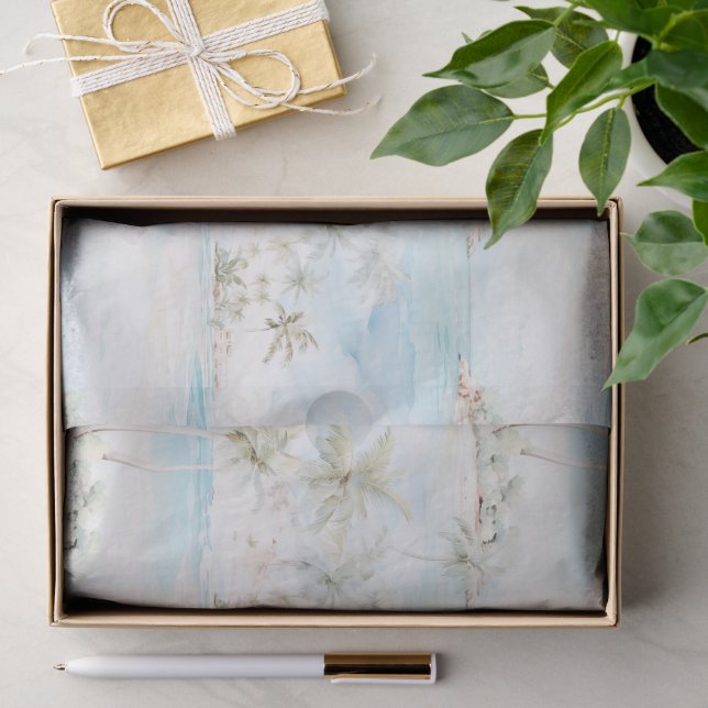 Tropical Island Palm Trees Beach  Tissue Paper (Gift)