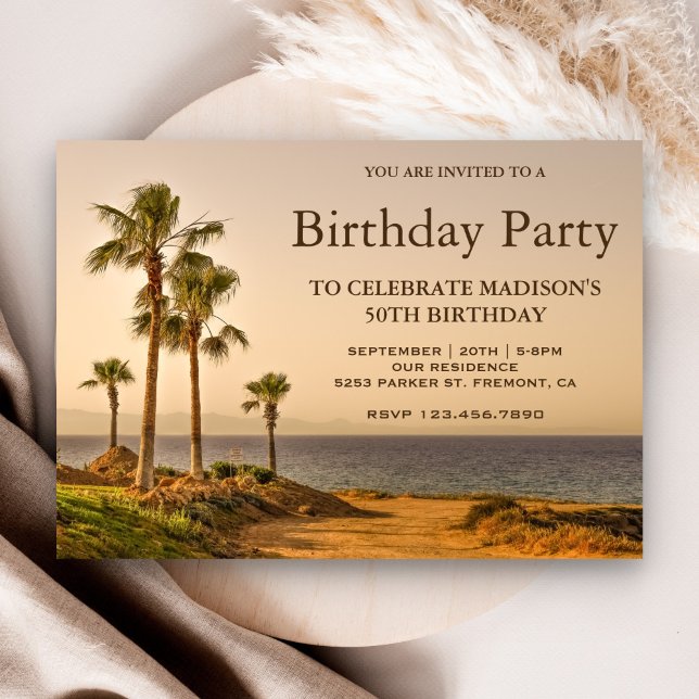 Tropical Island Palm Trees Birthday Party Invitation (Creator Uploaded)