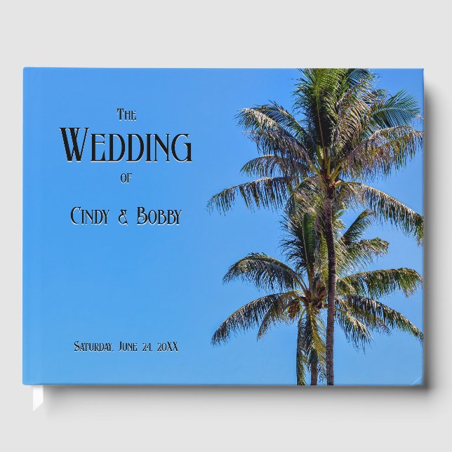 Tropical Island, Palm Trees, Blue Seas, Wedding Guest Book (Front)