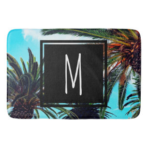 Tropical Island Palm Trees & Initial Letter Bath Mat