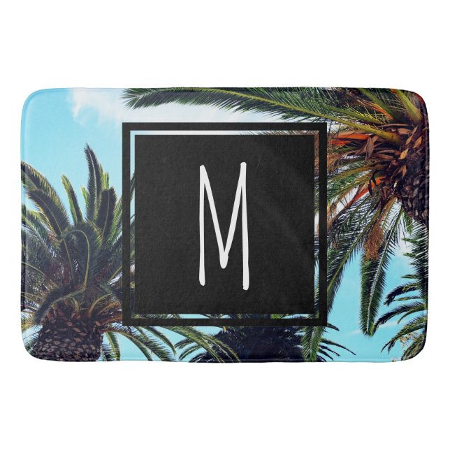 Tropical Island Palm Trees & Initial Letter Bath Mat (Front)