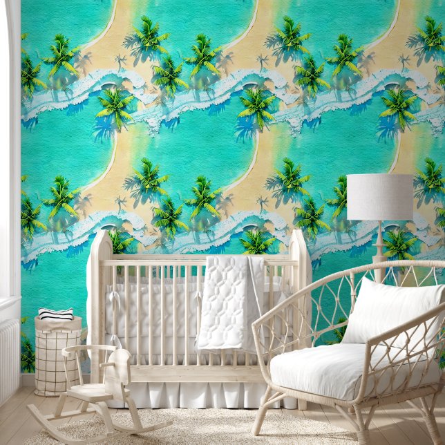 Tropical island palm trees nautical beach pattern wallpaper (Kids)