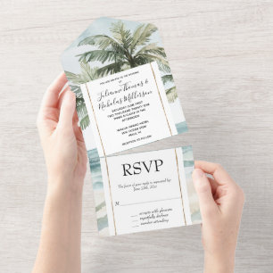 Tropical Island Palm Trees Ocean Beach Wedding All In One Invitation