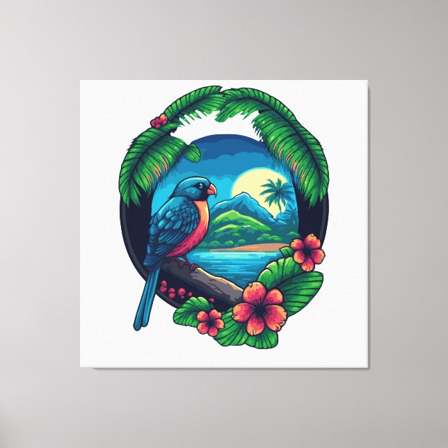 Tropical Island Palms Beach Travel Retro Canvas Print (Front)