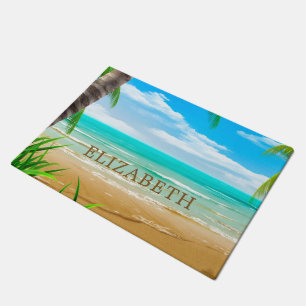 Tropical Island Paradise Beach Personalized Doormat