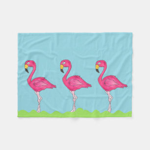 Tropical Island Paradise Green Pink Flamingo Bird Fleece Blanket