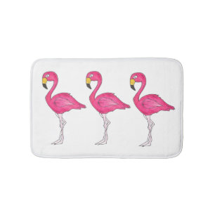 Tropical Island Paradise Hot Pink Flamingo Bird Bath Mat